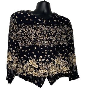 Studio C Floral/Baroque Print Long Sleeve Blouse (Size:18, Color:Black/Gold)